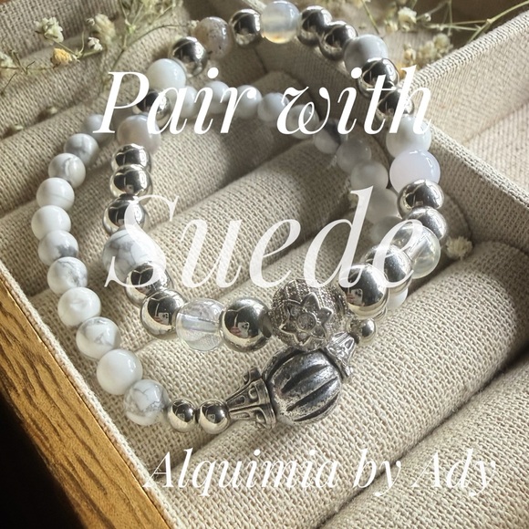 Howlite Sphere Dangle Earrings — 12mm  gold Finish - Picture 4 of 6